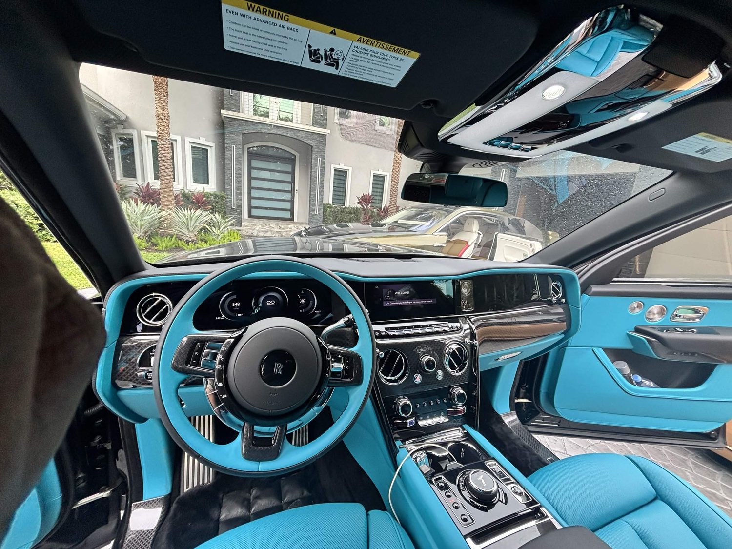 Driver's seat view of a Cullinan dashboard looking out through the glass